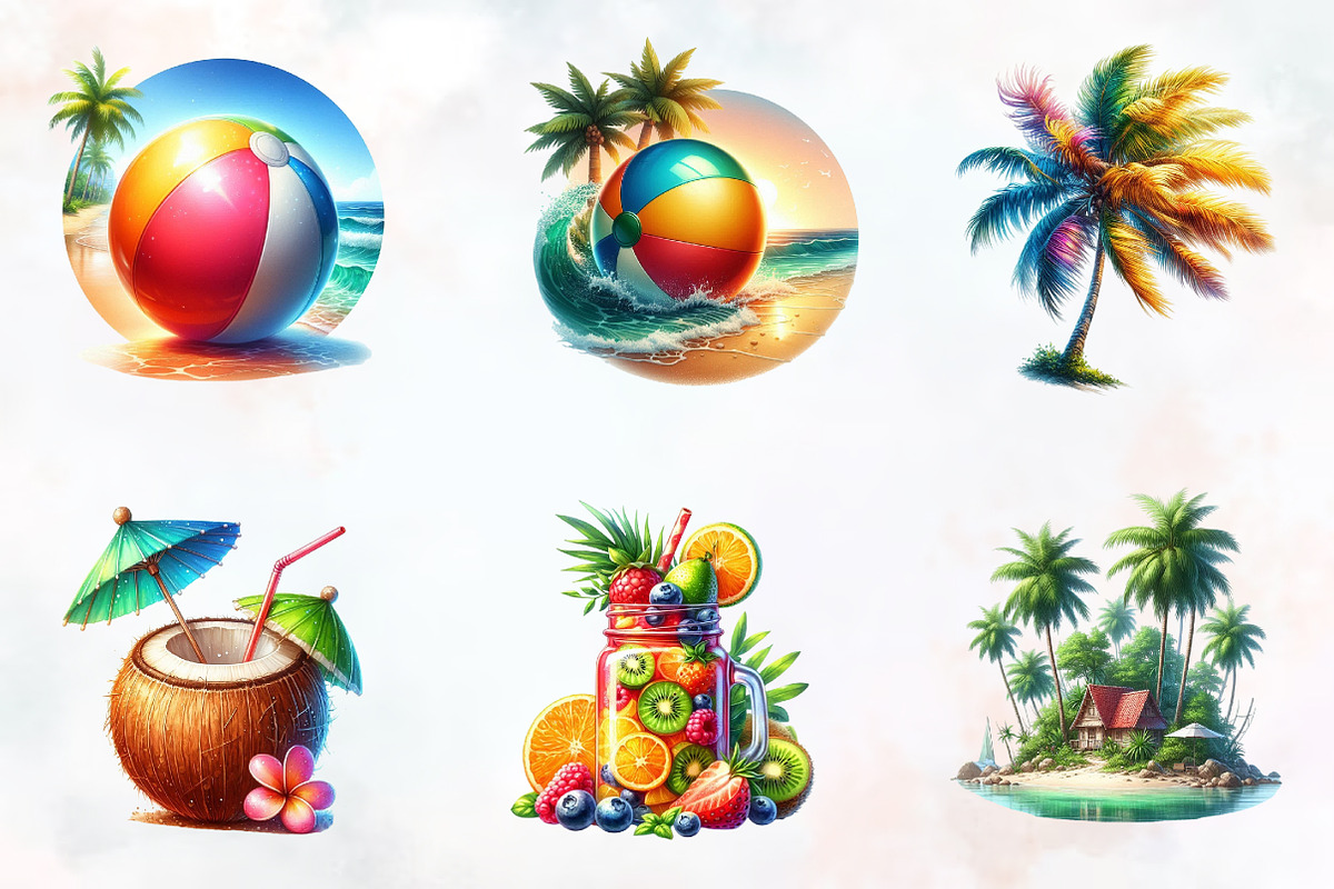 Beach Summer Paradise Clipart, an Illustration by RobertsArt (Photo 3 of 7)