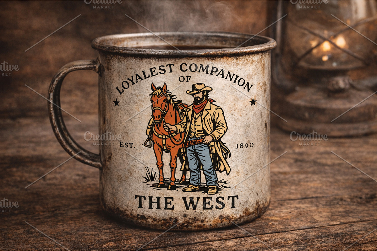 Western Cowboy Vintage Illustration, an Object Graphic by e-artdesign (Photo 4 of 5)