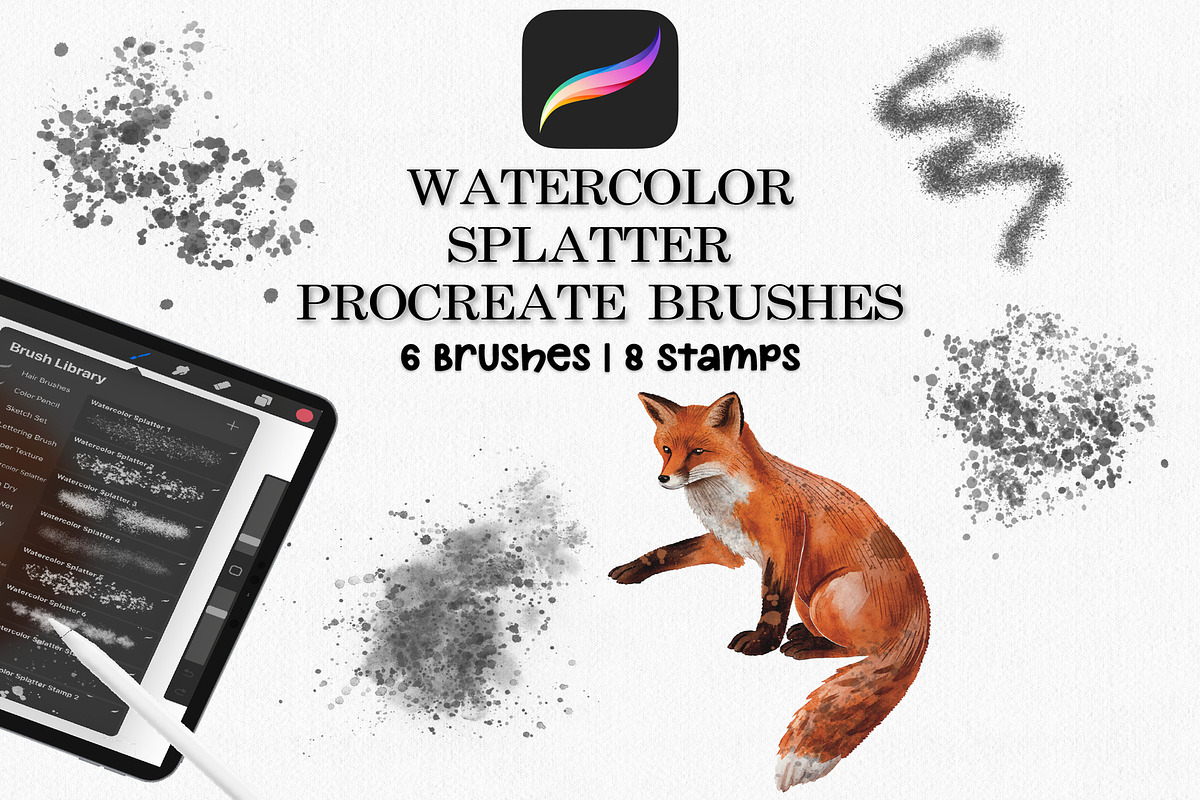 Procreate Watercolor Splatter Brush, a Brush Add-On by CropUp Creative (Photo 1 of 6)