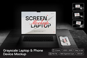Laptop and Phone Device Mockup, a Wearable Device Mockup by herutage