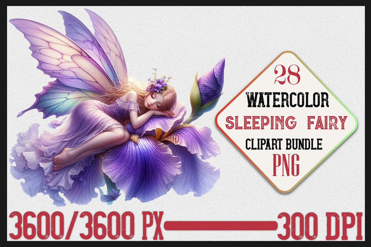 Watercolor Sleeping Fairy Clipart, a Seasonal Illustration by Craft Nest (Photo 1 of 6)
