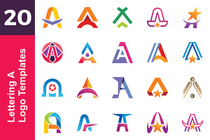 20 Logo Lettering A Template Bundle