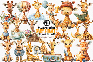 Watercolor Baby Giraffe Clipart, an Illustration by Canvas Craft