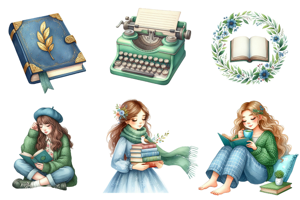 Book Lover Watercolor Clipart Collec, an Illustration by CreationArt (Photo 5 of 7)