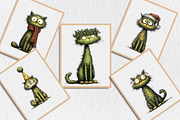 Whimsical Christmas Green Cats Clipa, a Seasonal Illustration by Rose Art (Thumbnail 6 of 6)