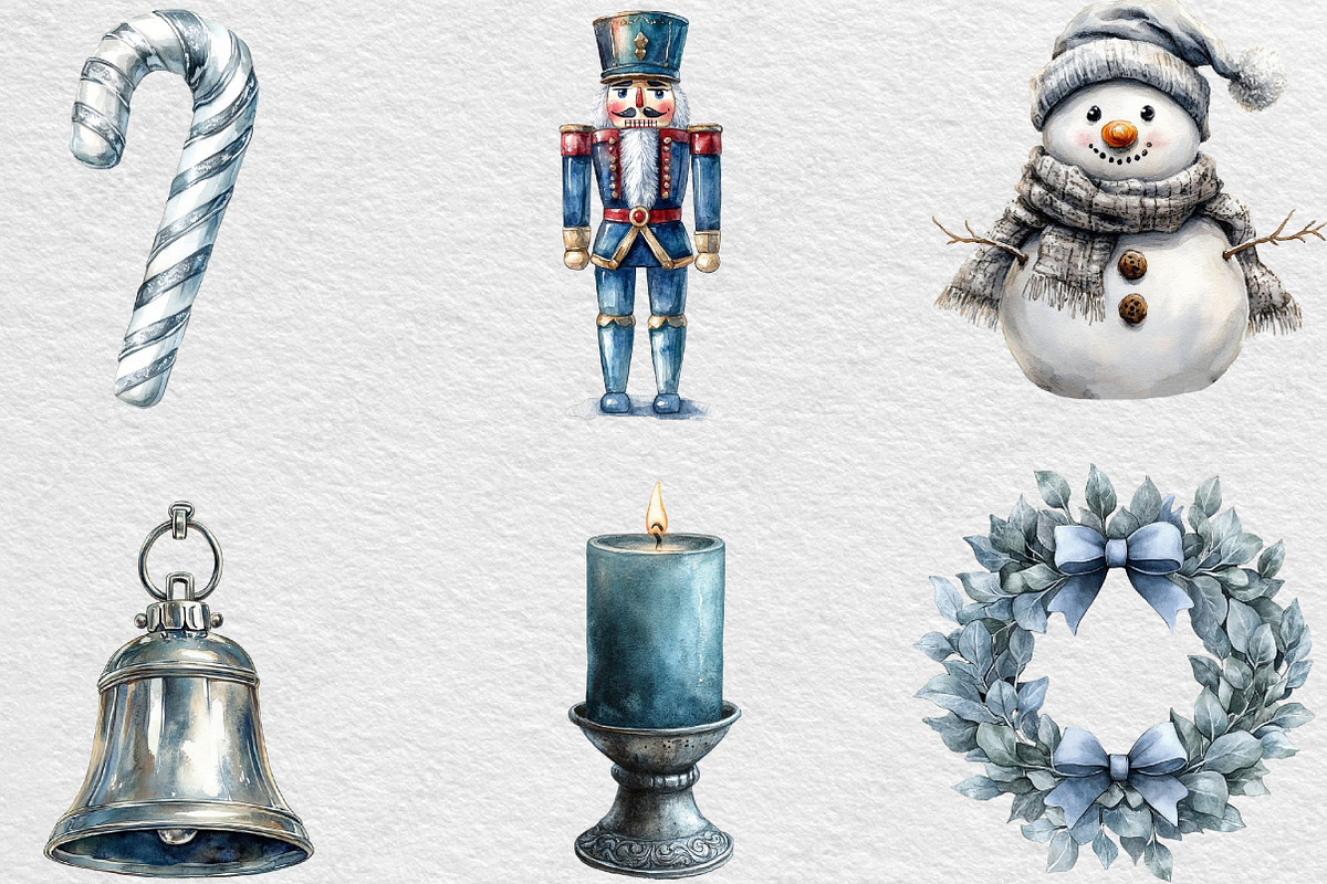 Silver Christmas Watercolor Clipart, an Illustration by Black Bird Studio (Photo 5 of 6)