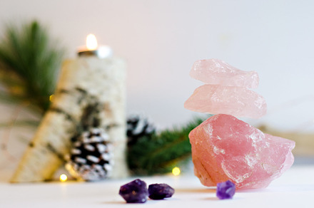Love & balance holiday containing crystals, candle, and earthy, a Nature Photo by Coral Antler