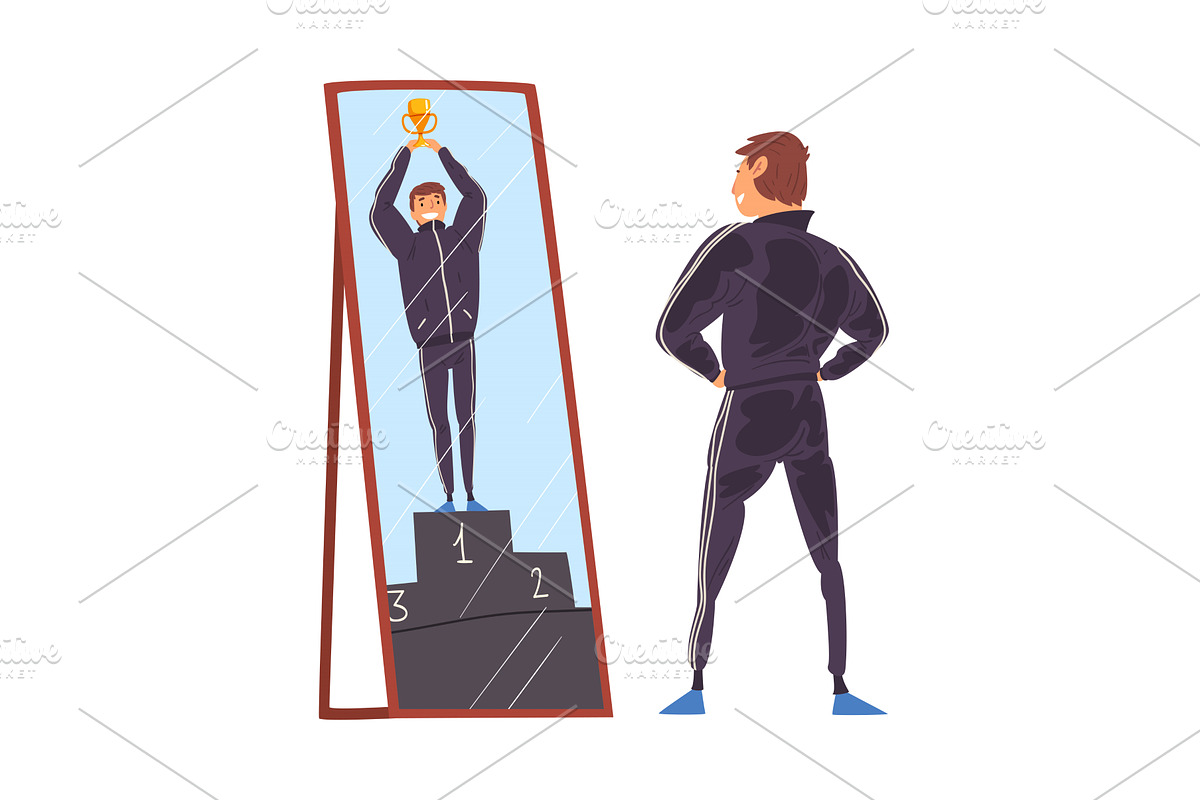Guy Standing in Front of Mirror, a Person Illustration by TopVectors