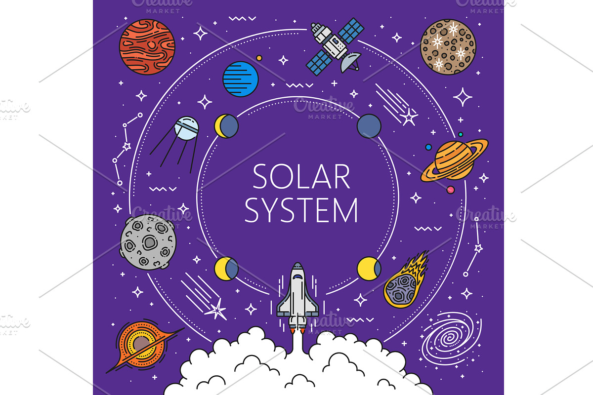 Space rocket start to planets, a Technology Illustration by Vector Tradition