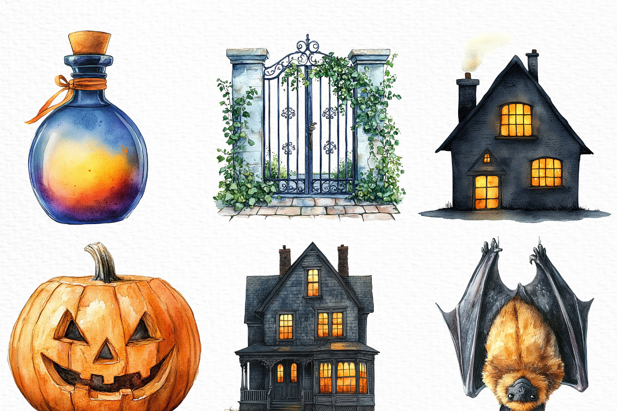 Watercolor Halloween Evening Clipart, an Illustration by Craft Nest (Photo 5 of 6)