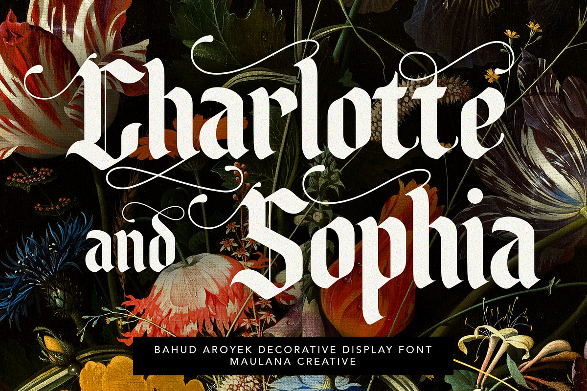 Bahud Aroyek Decorative Display Font, a Blackletter Font by Maulana Creative (Photo 2 of 6)