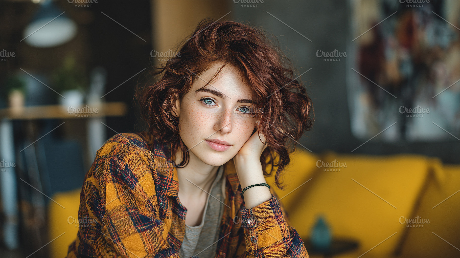 Young woman with curly red hair and, a Person Photo by MistyDay