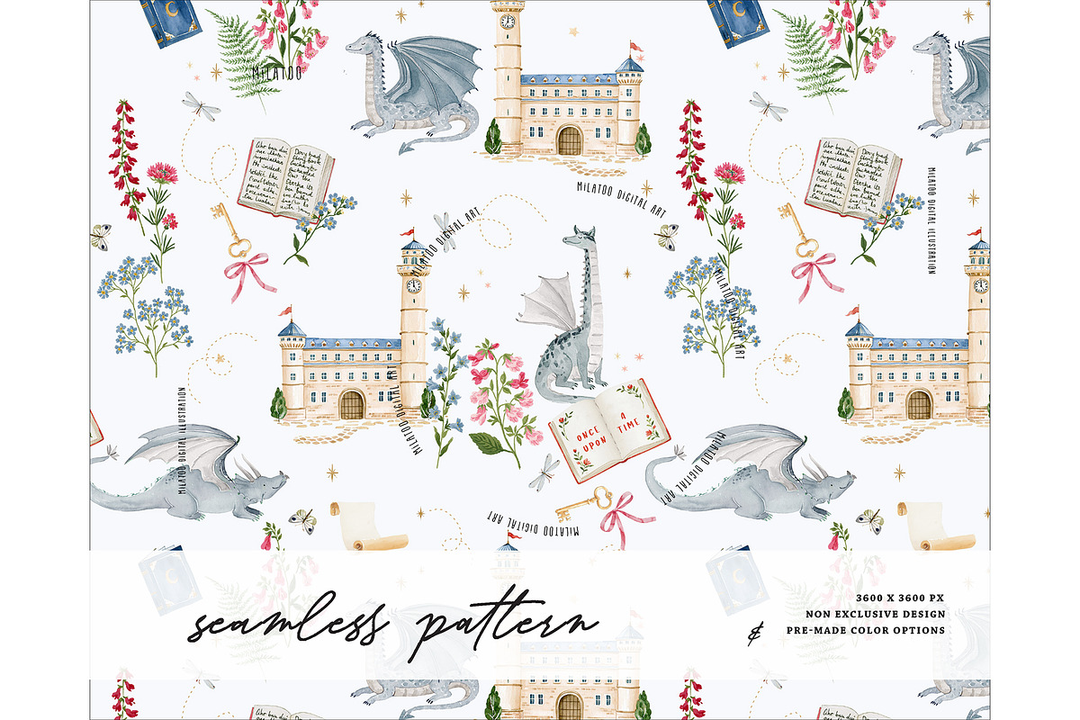 Dragon Castle Kingdom pattern, a Pattern Graphic by Milatoo (Photo 1 of 4)