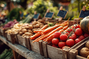 Farmers market fresh produce carrots, a Photo by Pixeness Studio