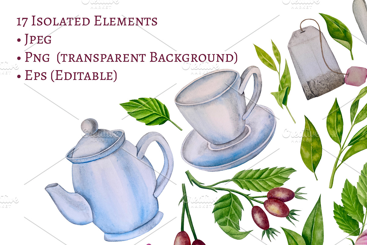 Tea Time Clipart, a Decorative Illustration by Milla_Zelenyuk_art (Photo 2 of 6)