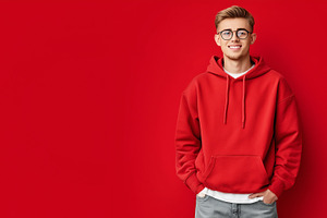 Happy young man in red hoodie, a Person Photo by MistyDay