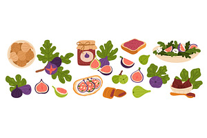 Cartoon figs. Sweet desserts, salad, a Food Illustration by YummyBuum