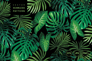 Tropical Night. Plant Pattern.