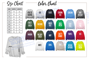 Size Chart for Gildan Sweatshirt