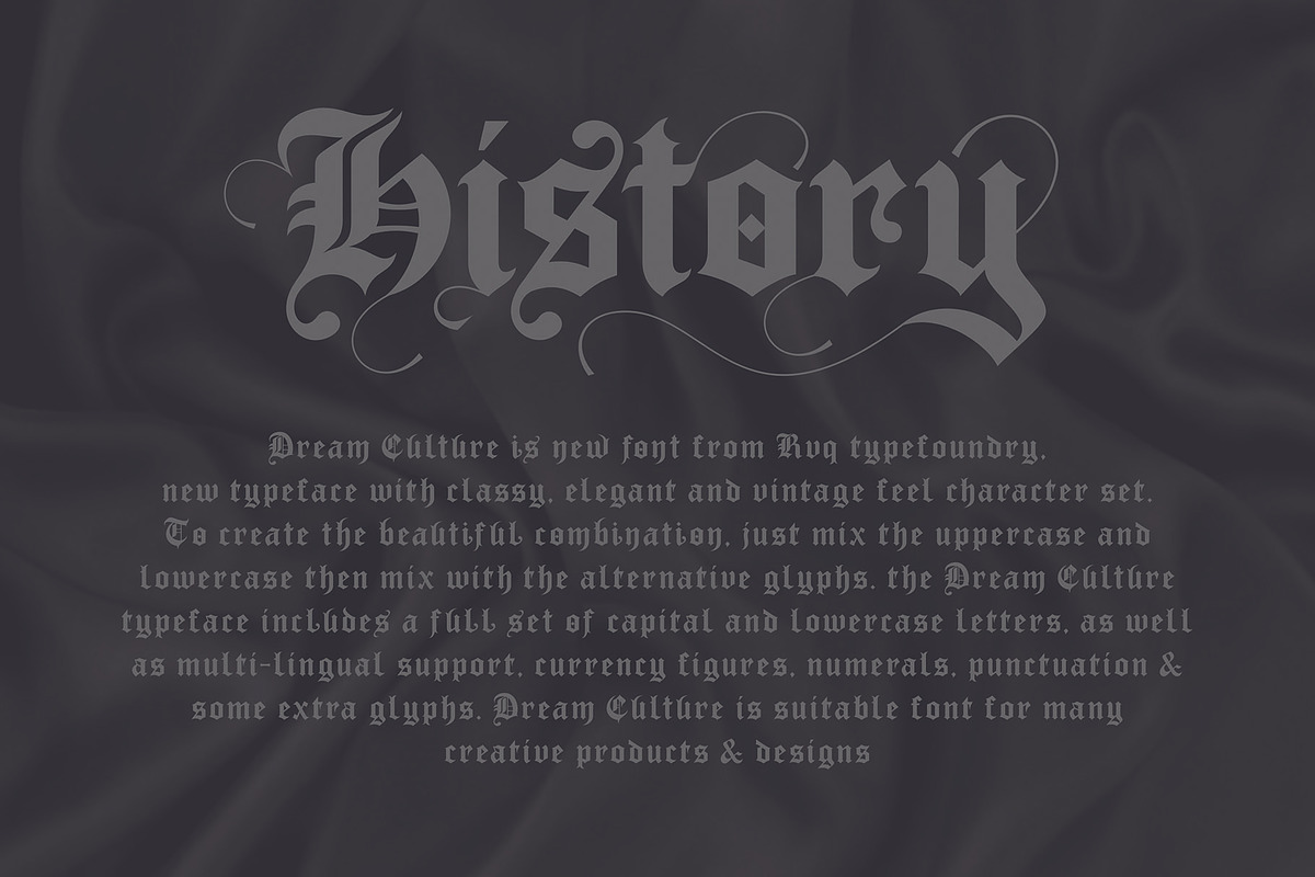 Dream Culture (intro sale), a Blackletter Font by Rvq Type Foundry (Photo 7 of 8)