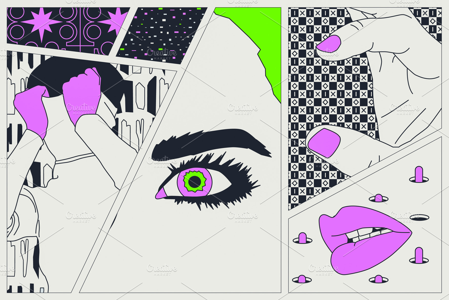 Fashion illustration. Comic absurd collage set. Trendy trippy de, a Person Photo by Jenya Porechenskaya