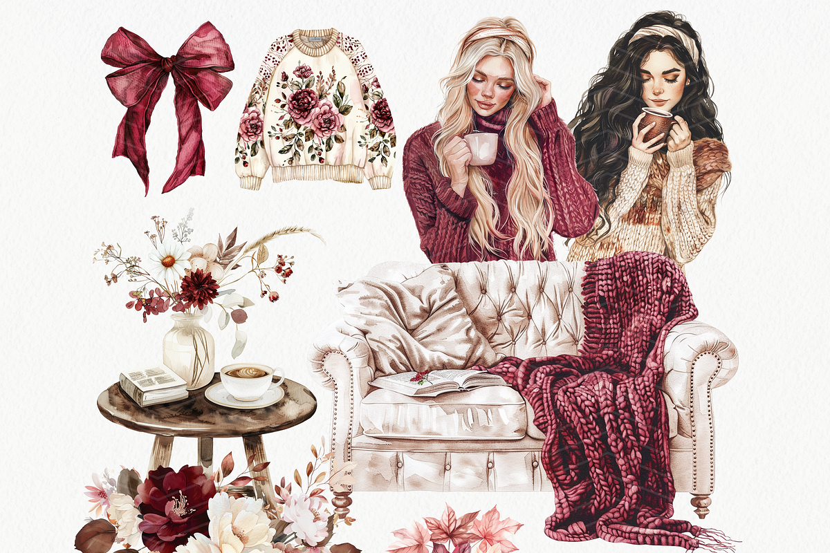 Burgundy Fall Clipart Bundle, a Seasonal Illustration by ClipArtCharm (Photo 3 of 6)