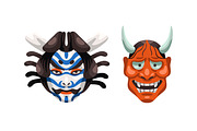 Japanese Kabuki theater masks set, a Decorative Illustration by PaperTrident (Thumbnail 3 of 7)