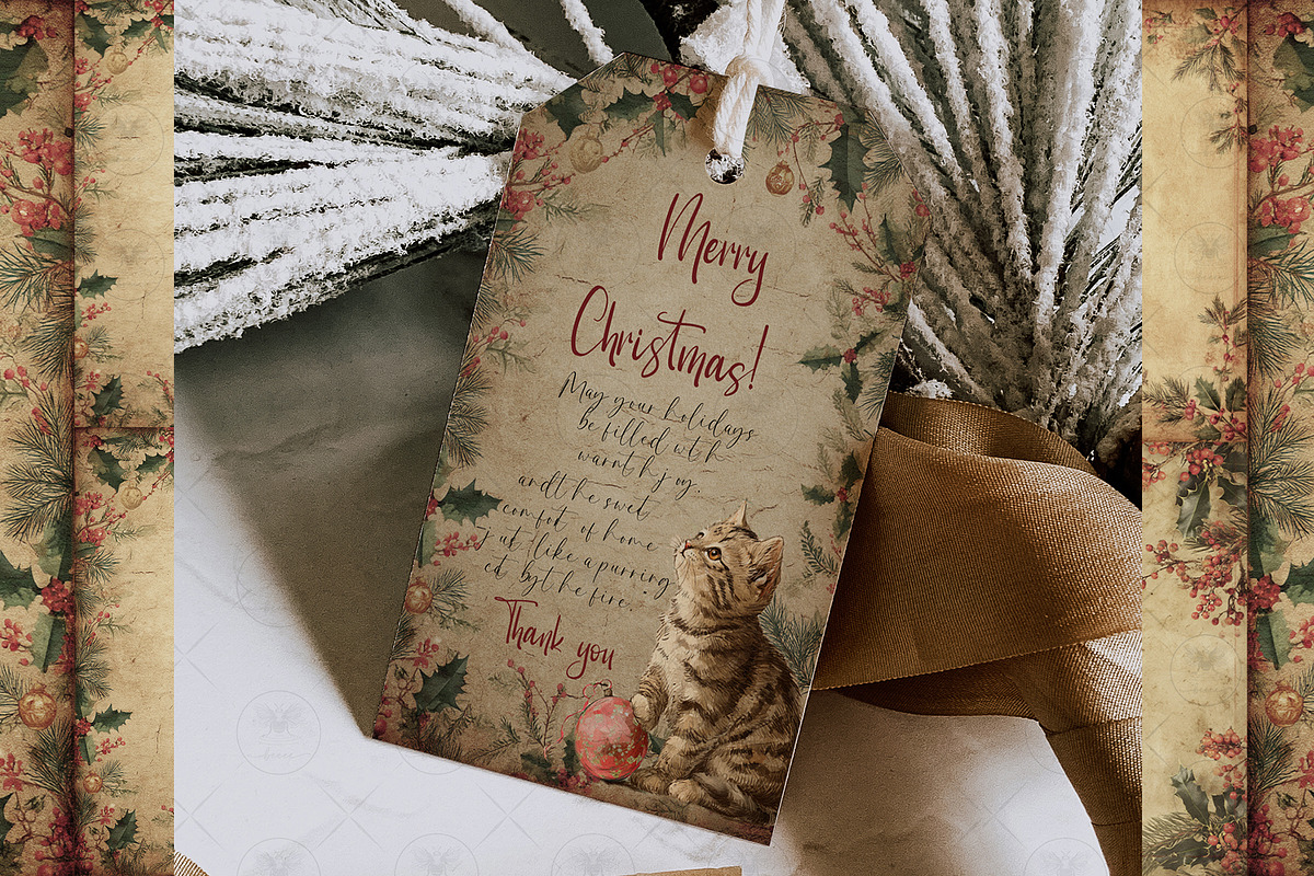 Christmas Vintage Cat Clipart, an Illustration by BigCakeBee (Photo 2 of 3)