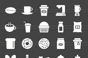 50 Coffee Shop Glyph Inverted Icons