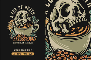 Cup Of Death With Skull Vector