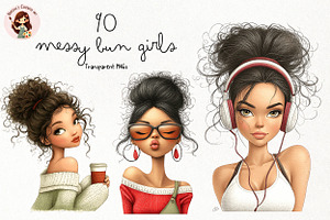 Messy Bun Girls PNG Clipart, a Person Illustration by Nicolle's Colorful Art