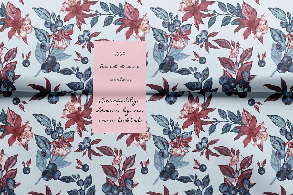 Blueberry vector patterns set, a Pattern Graphic by FleurArt (Photo 7 of 11)