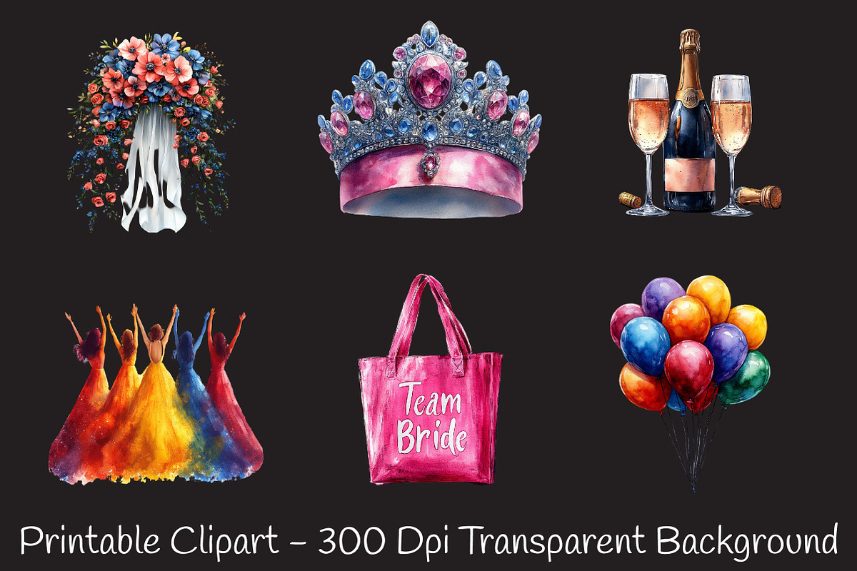 Bachelorette Watercolor Cliparts, an Illustration by RobertsArt (Photo 5 of 7)