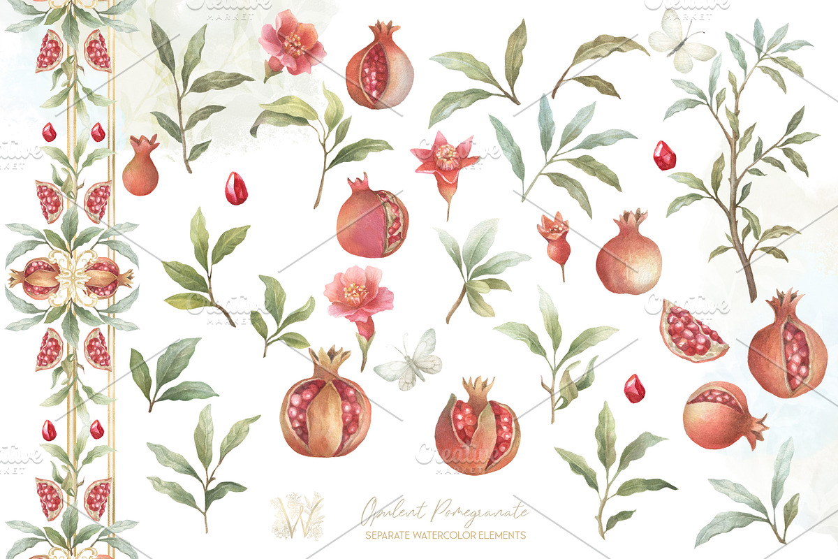 Watercolor Pomegranate collection, a Decorative Illustration by WonderWonder (Photo 6 of 12)