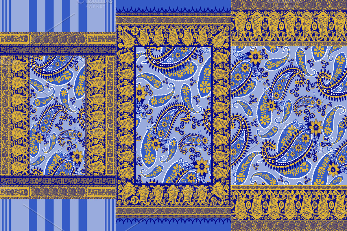 Blue Paisley Scarf Designs, a Pattern Graphic by ThaiByGaew (Photo 2 of 3)