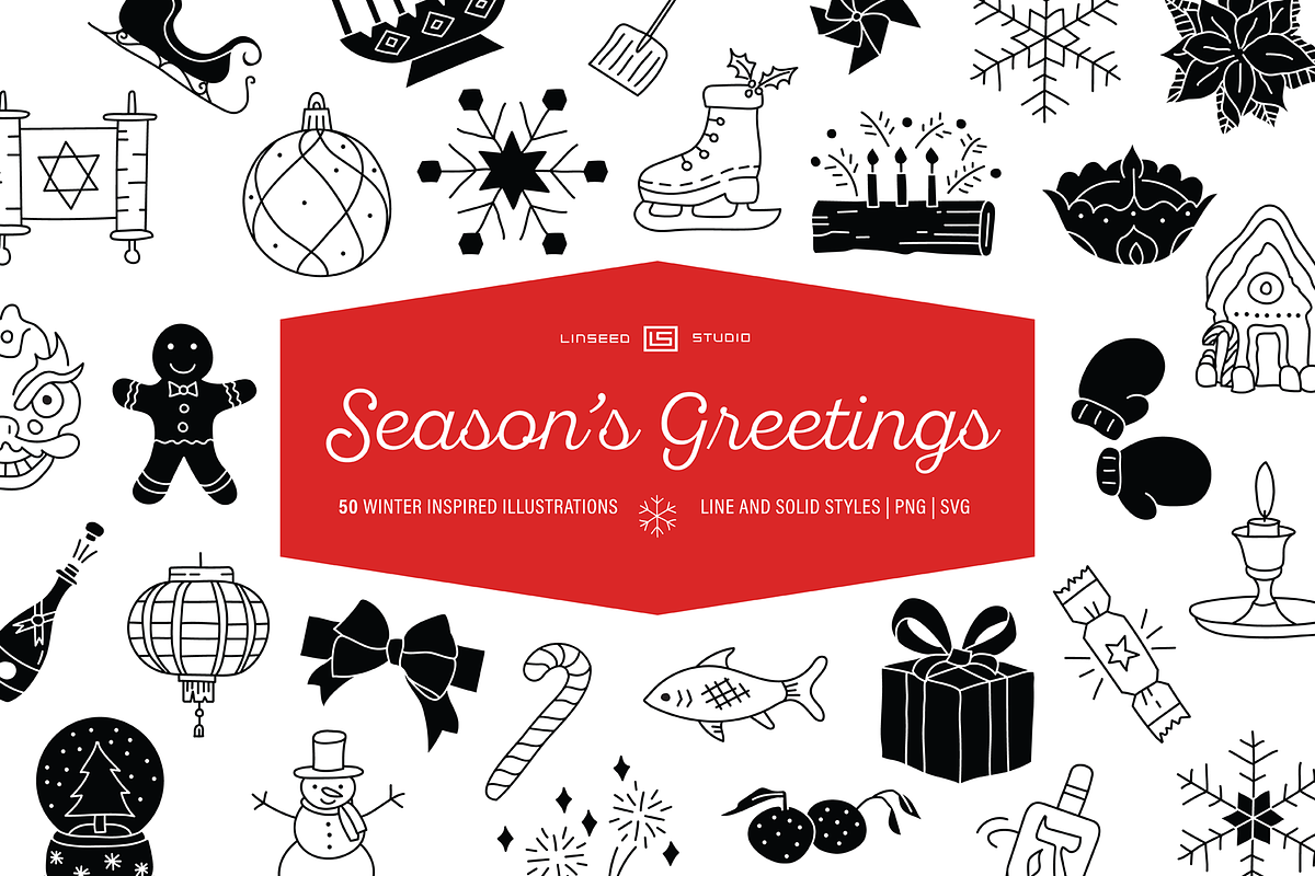 Season’s Greetings Illustration Set, a Seasonal Illustration by Linseed Studio (Photo 1 of 7)