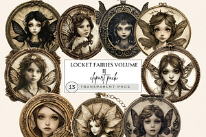 SEPIA FAIRIES IN LOCKETS CLIPART