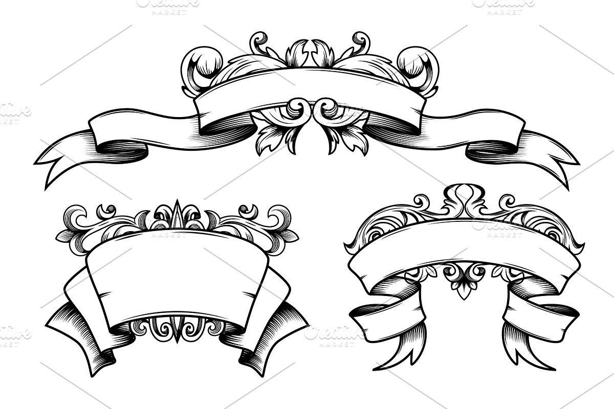 Ribbon banners set with baroque, an Illustration by art PVP - market
