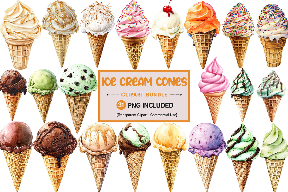 Summer Ice Cream Cones Clipart, an Illustration by Pixels.Craft (Photo 1 of 6)