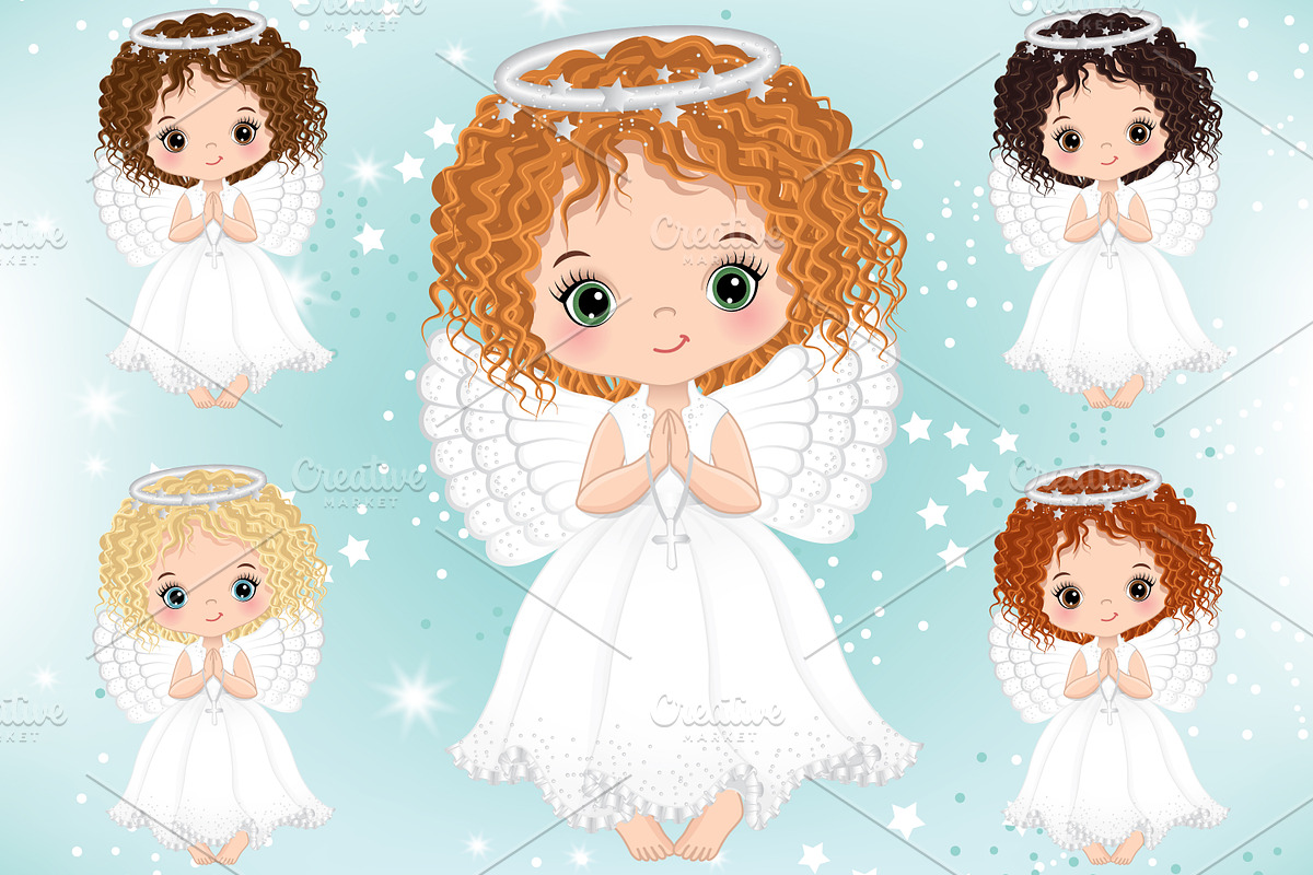 Cute Angel Clipart, Vector Religious, an Illustration by TheCreativeMill