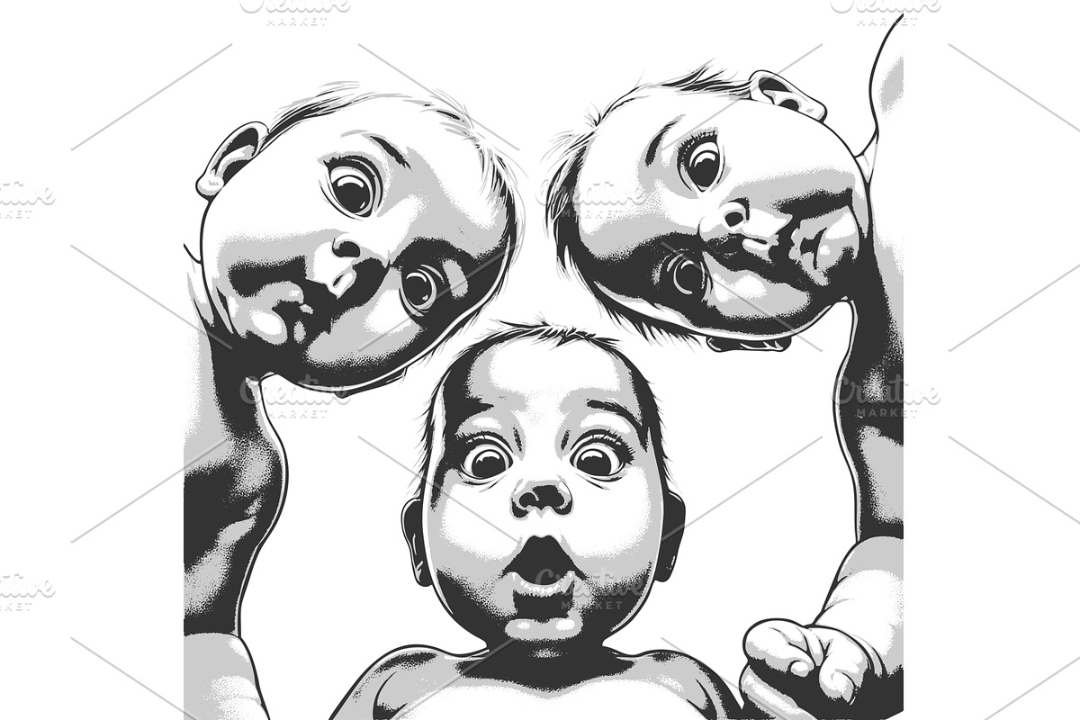 Surprised Babies Looking Down, a Person Illustration by AlexArt