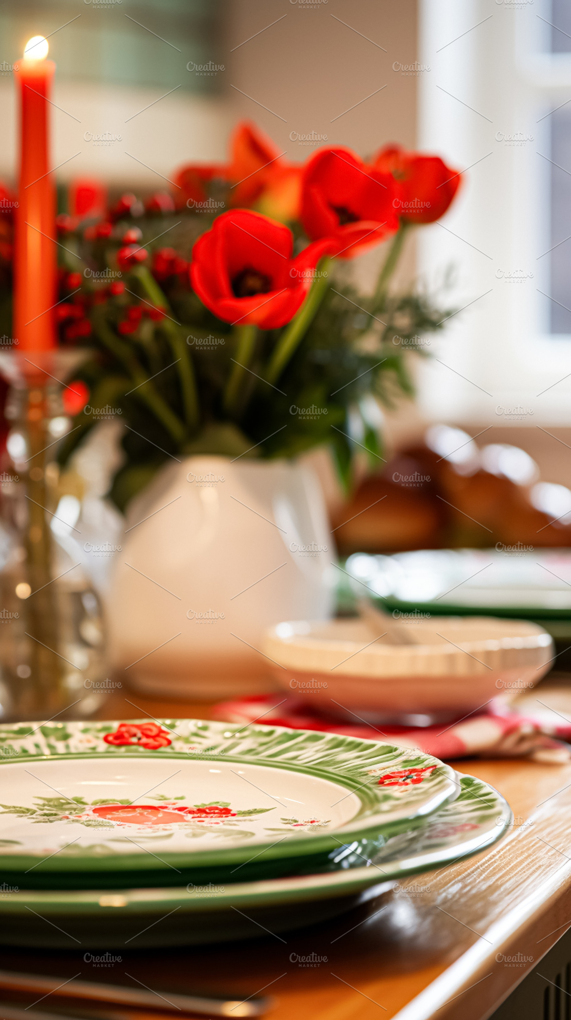 Dishware and crockery set for winter holiday family dinner, Chri, a Holiday Photo by Anneleven