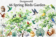 Watercolor Spring Birds Garden Clipa, an Illustration by Designworld (Thumbnail 7 of 7)