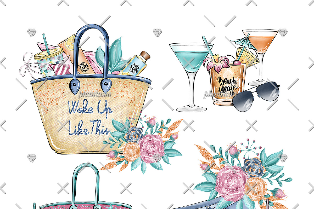 Poolside Watercolor Cliparts, an Illustration by Phantasia Design (Photo 3 of 8)