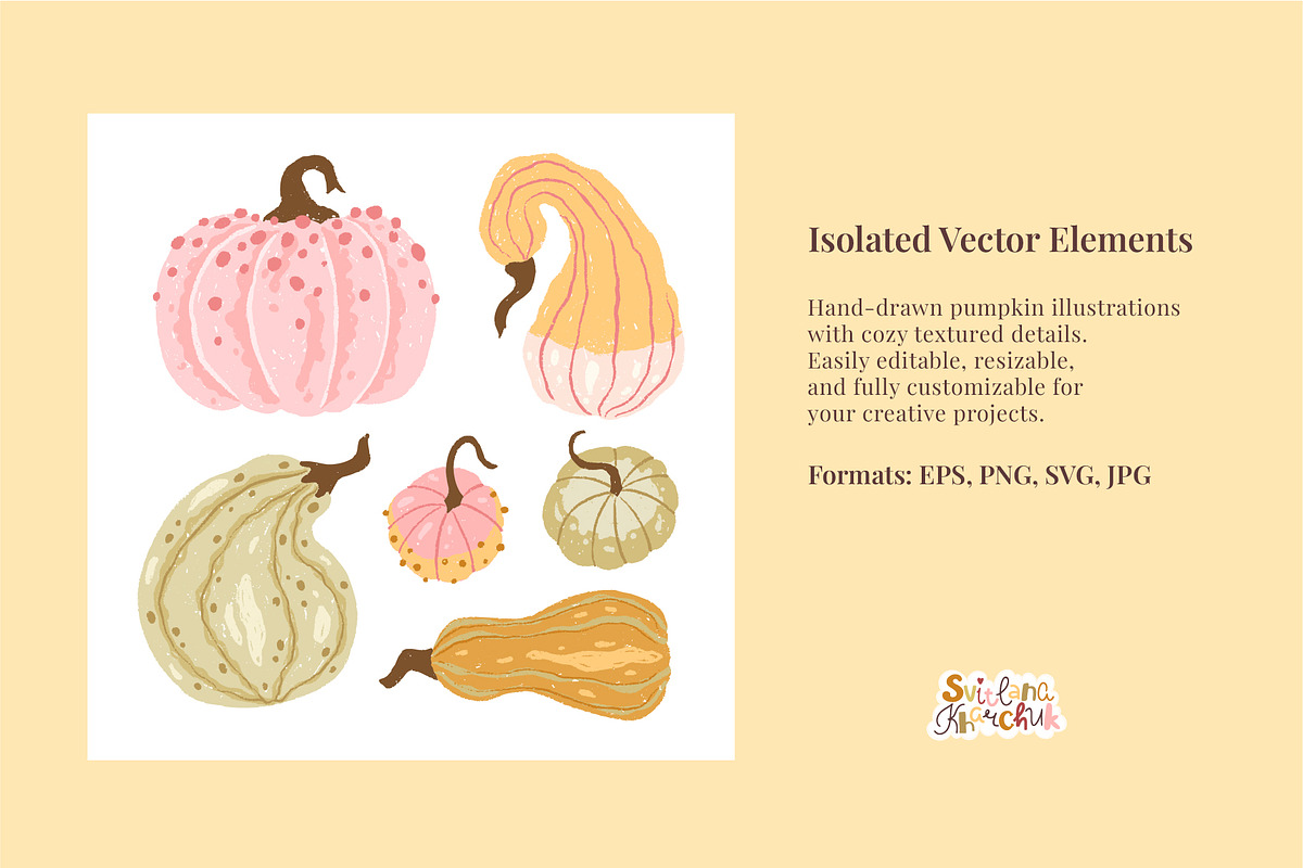 Textured Autumn Pumpkins collection, a Seasonal Illustration by Svitlana Kharchuk (Photo 3 of 12)