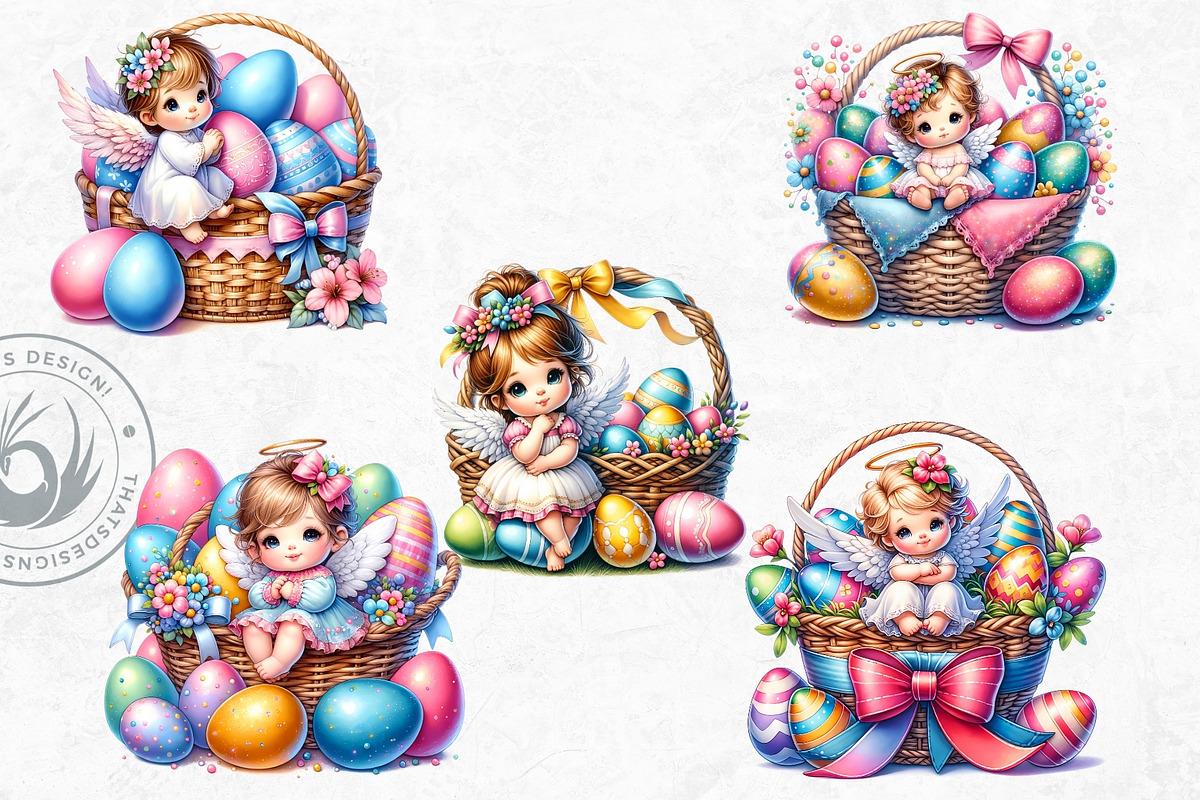Watercolor Cute Angel Easter clipart, a Seasonal Illustration by ThatsDesignArt (Photo 4 of 10)