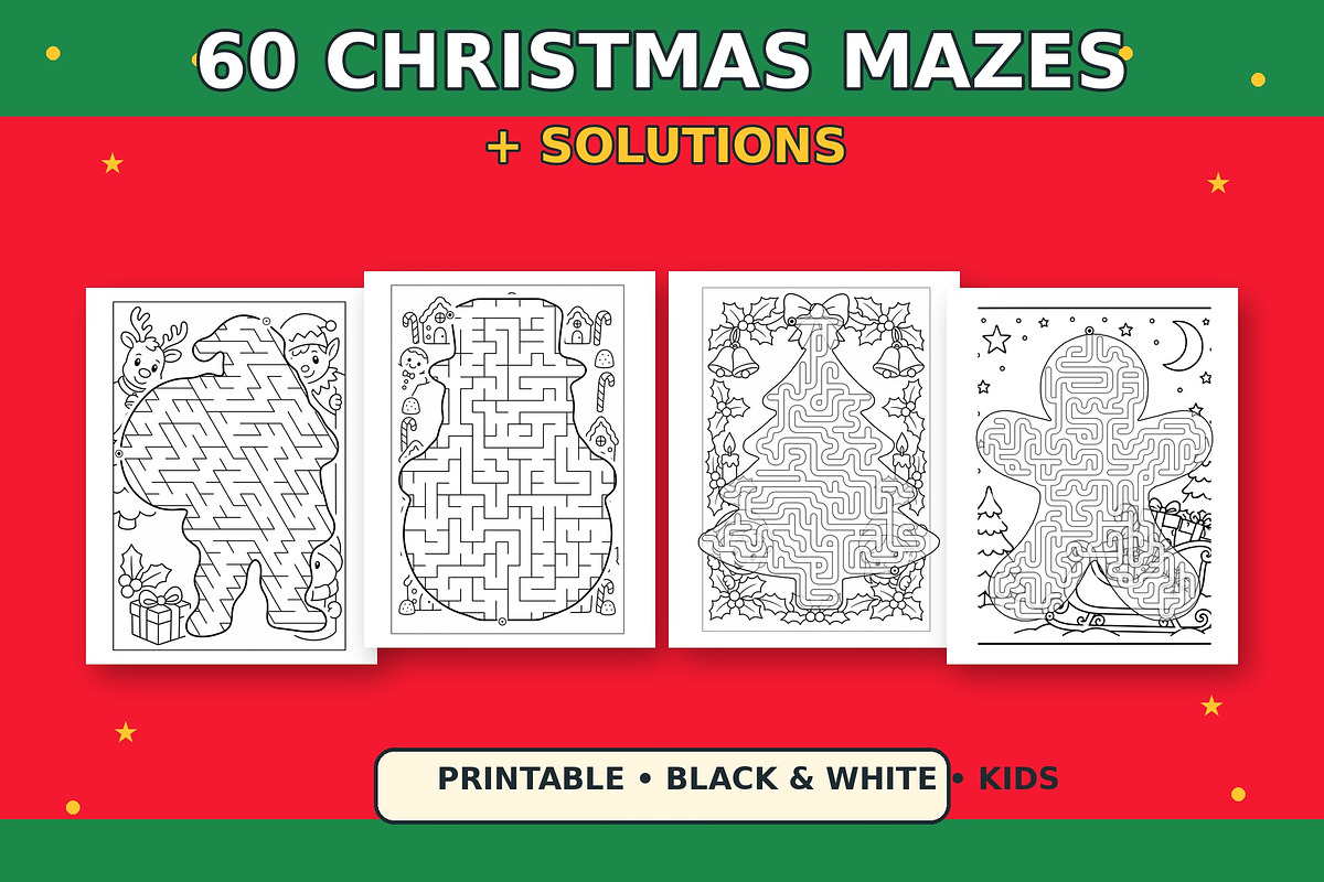 60 Christmas Mazes for Kids, a Seasonal Illustration by Dreamy Little Graphics (Photo 1 of 7)
