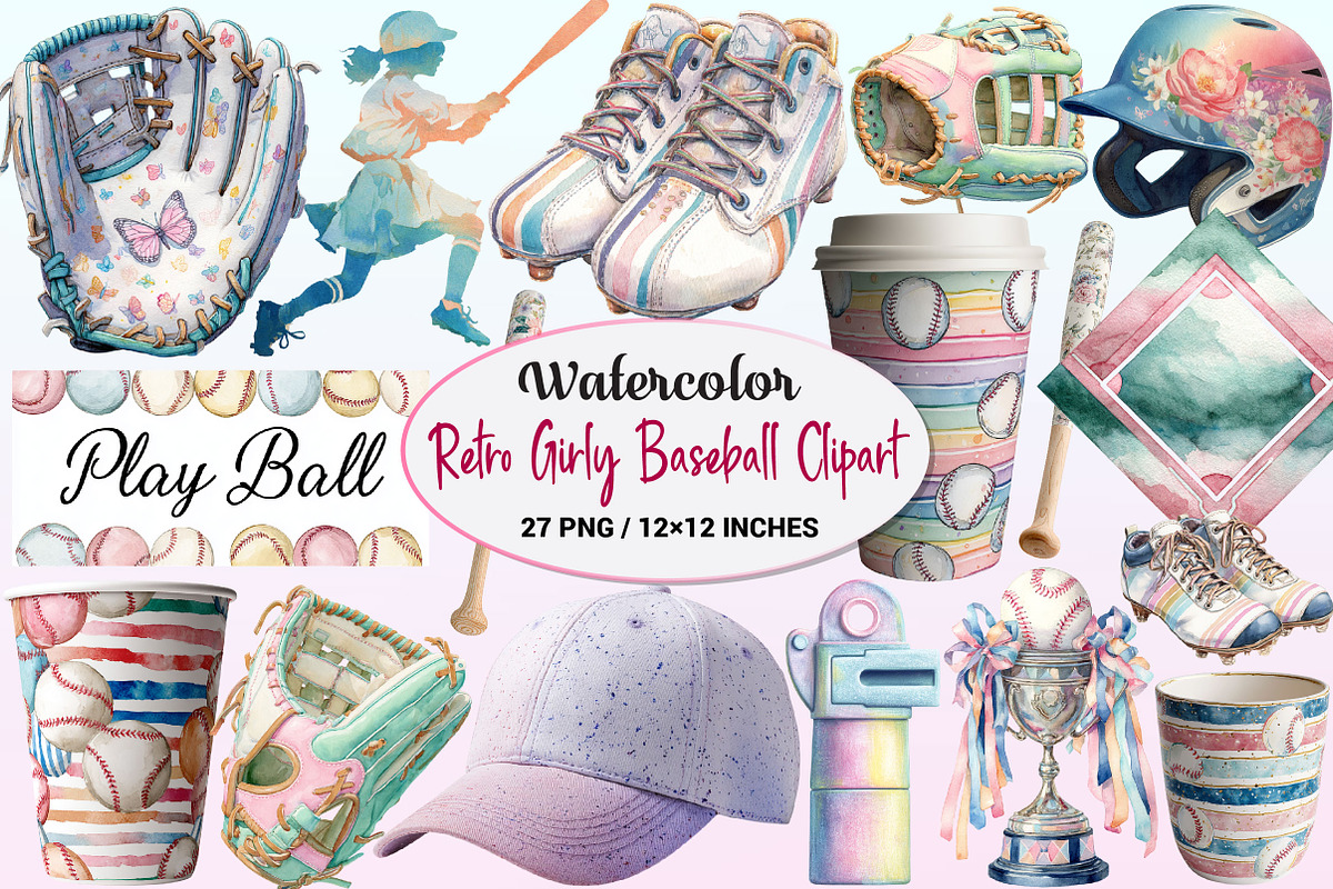 Retro Girly Baseball Clipart, a Graphic by CitraGraphics (Photo 1 of 4)