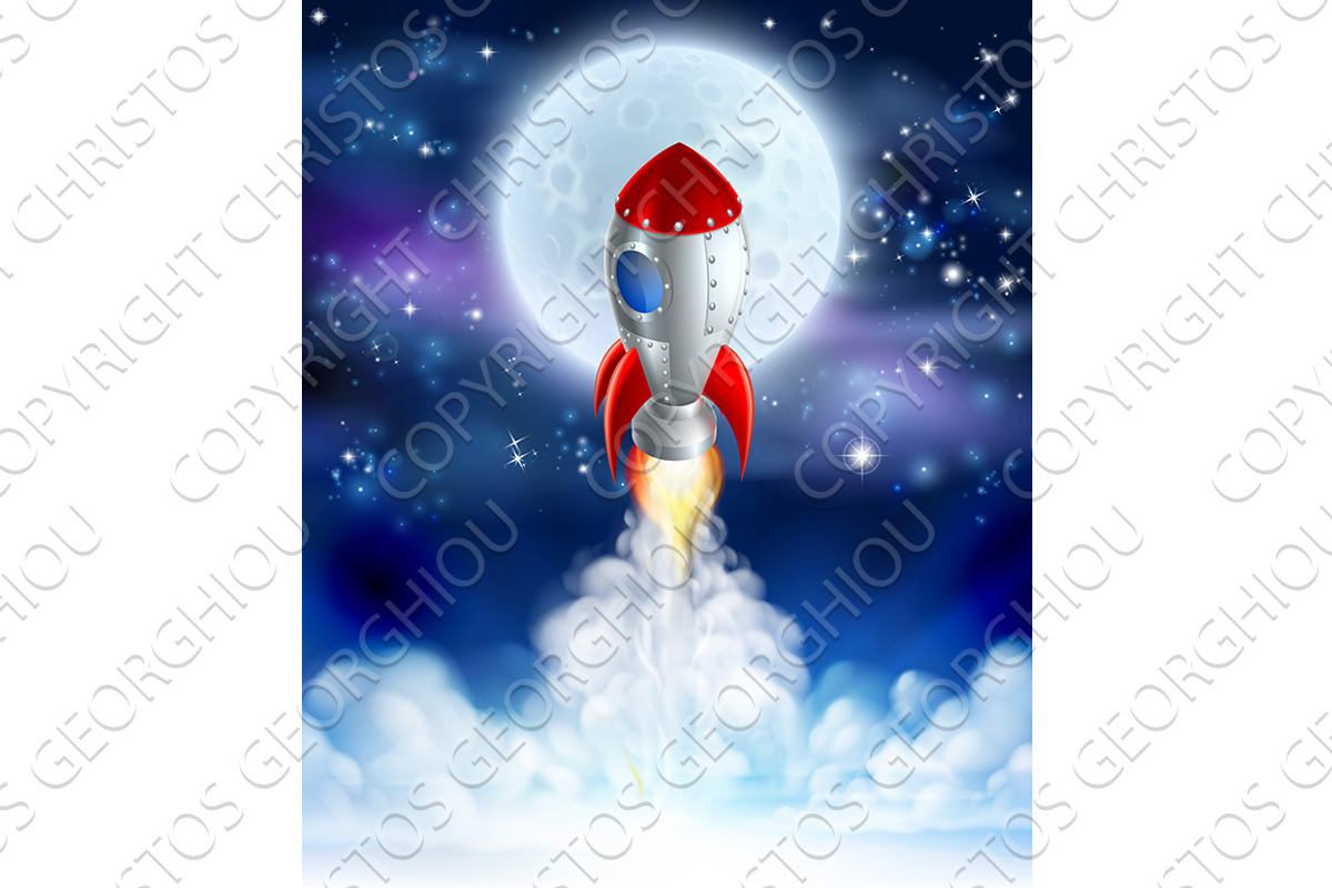 Cartoon Rocket Launch, an Illustration by Christos Georghiou