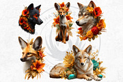 Floral Wolves Fantasy Cliparts, an Animal Illustration by ThatsDesignArt (Thumbnail 10 of 17)
